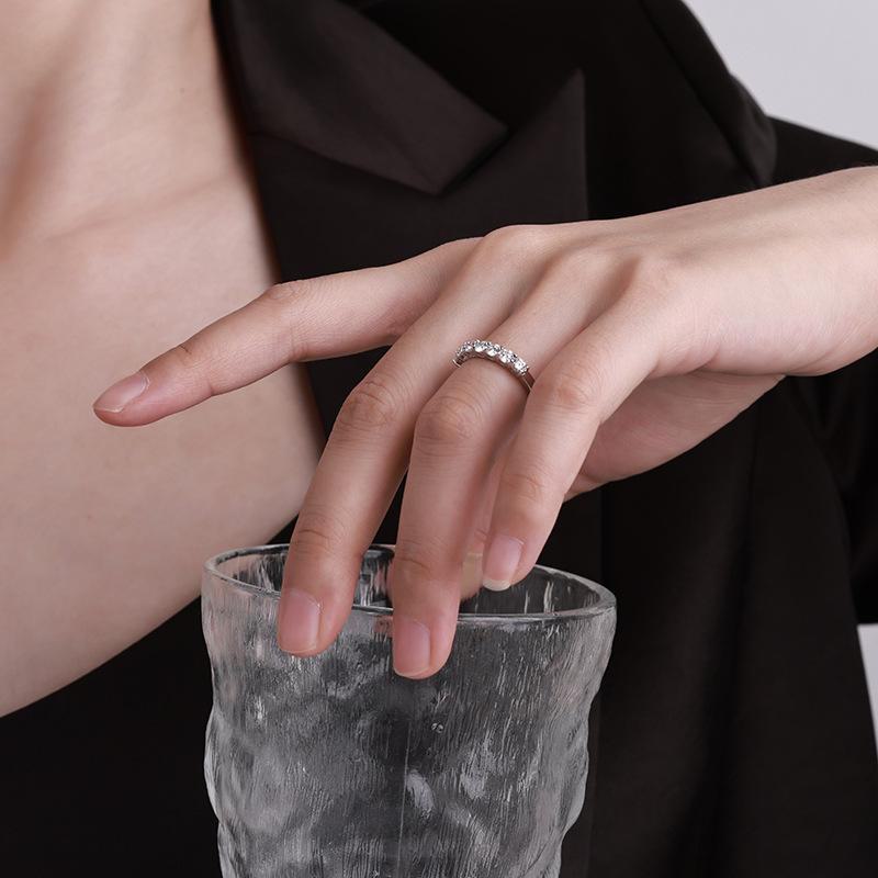 Elegant Seven-Princess Moissanite Sterling Silver Row Ring: Shiny, High-End, Simple Half-Circle Design for Women