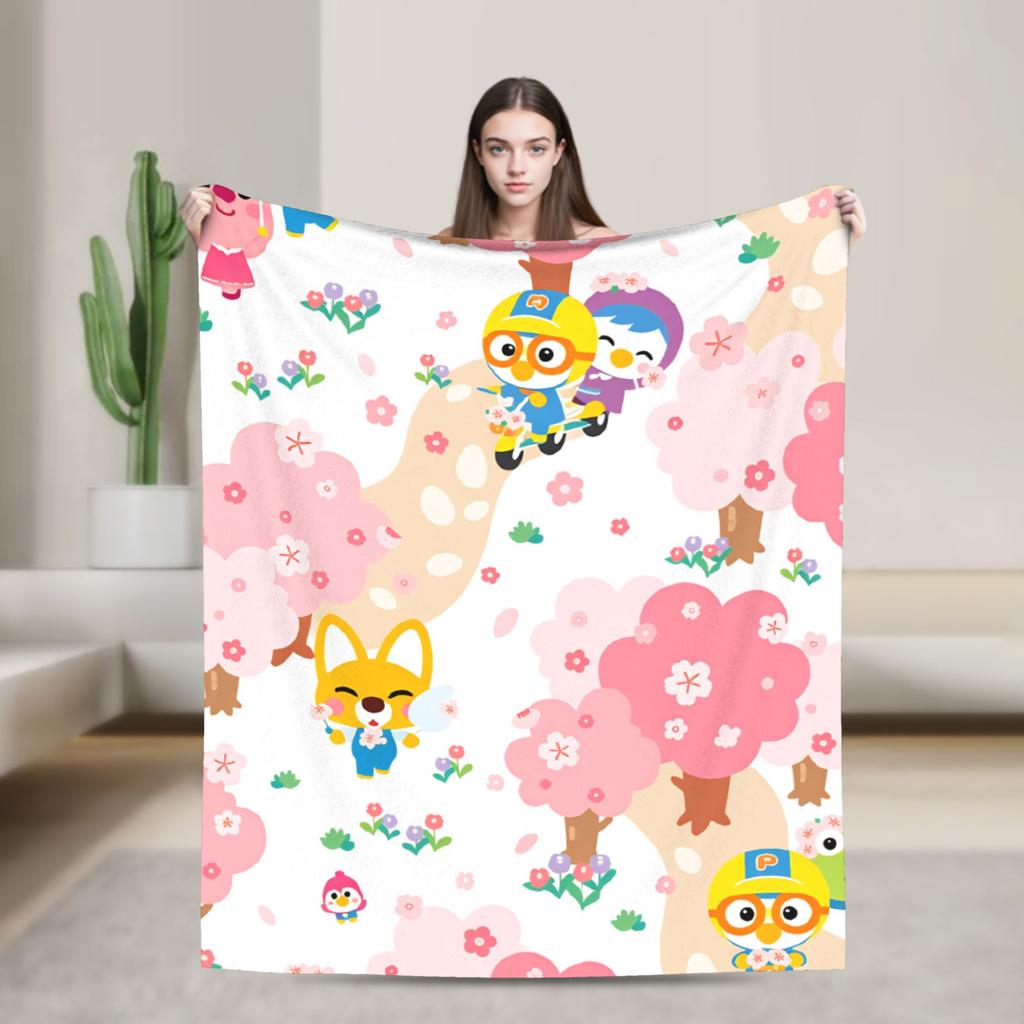 Super Soft Blanket Pororos the Little Penguins Throw Blanket Cute Cartoon Flannel Bedspread For Living Room Funny Sofa Bed Cover
