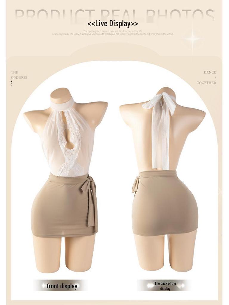 Sexy Lingerie A-line High Waist Lace Bodycon Pencil Skirt for Women 