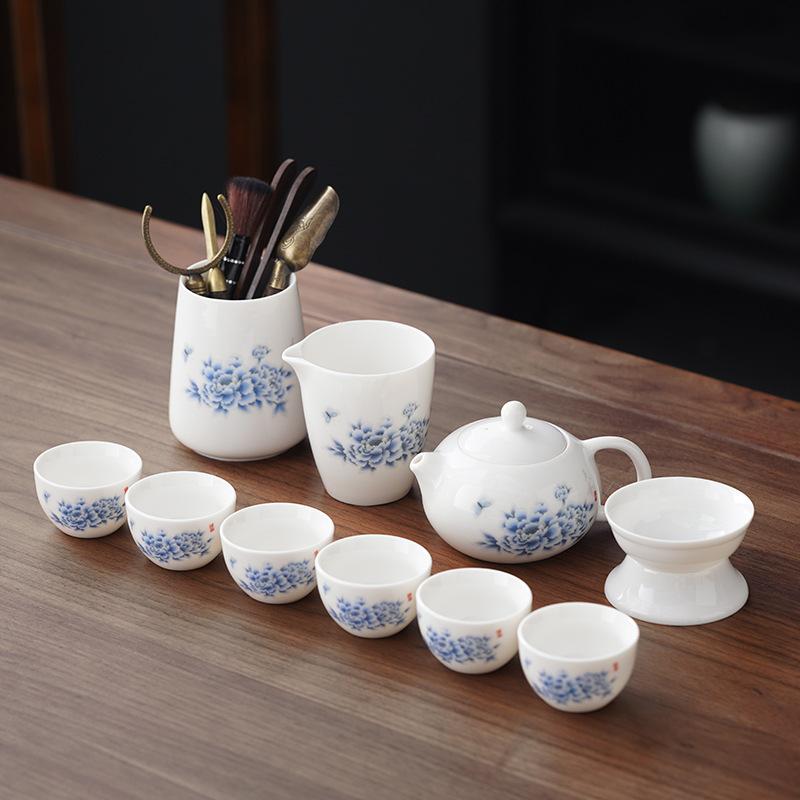 Dehua White Porcelain Kung Fu Tea Set Home Living Room Tea Office Chinese Teapot Gifts