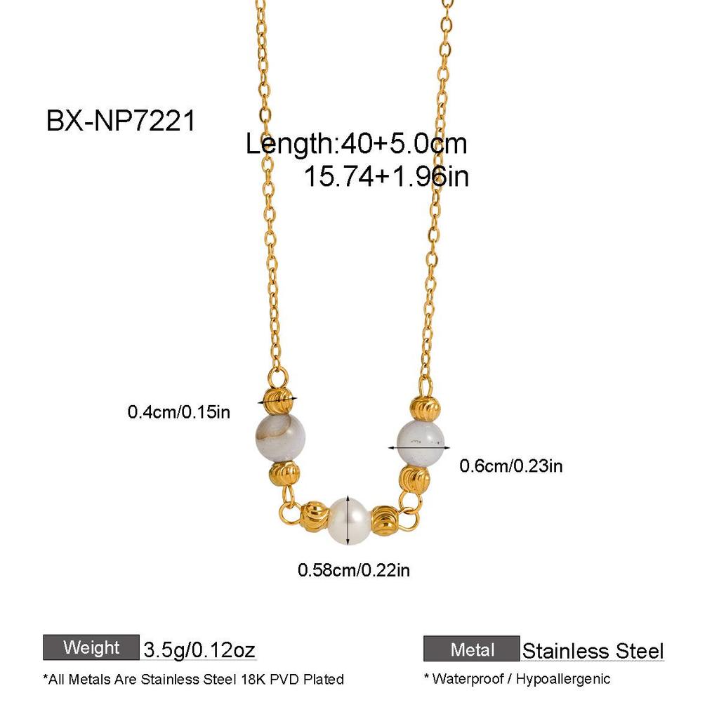 French Candy Color 18K Gold Plated Bead & Pearl Necklace for Women