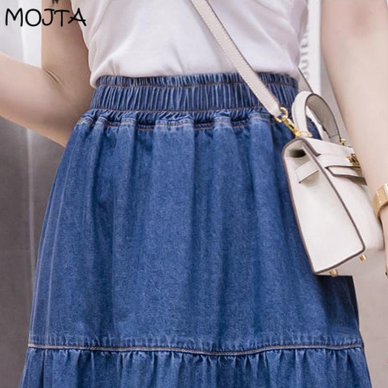 Gonna di jeans all'anca con gonna a media lunghezza per torta a vita alta casual primavera estate taglie forti