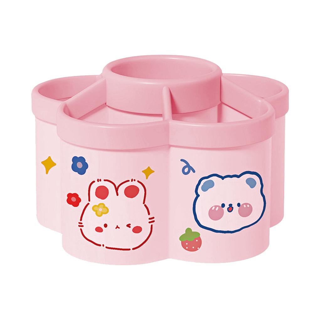 Cartoon 360-degree Rotating Pen Holder with 6 Slots Pen Storage Box Desktop Stationery Organizer for Desk Office School Home Use
