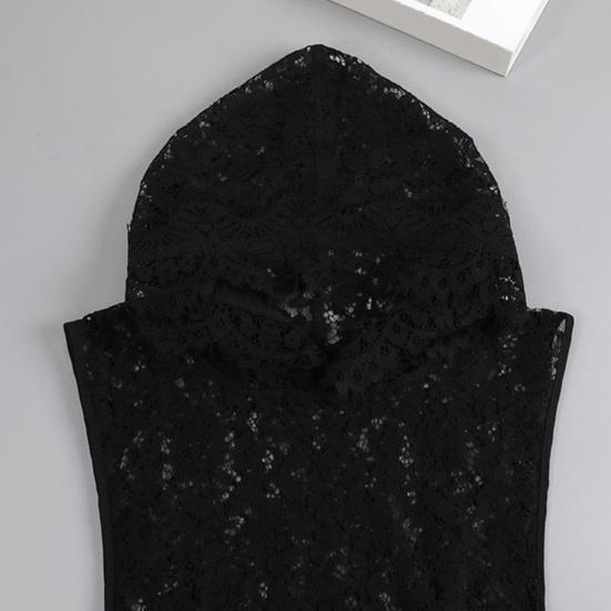 Women Fake Collar Hooded Sleeveless See-through Embroidery Lace Flower Fake Hoodie Hat Sweatshirt Accessory