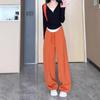 Hong Kong-Style Orange Wide-Leg Sweatpants with Drawstring Waist