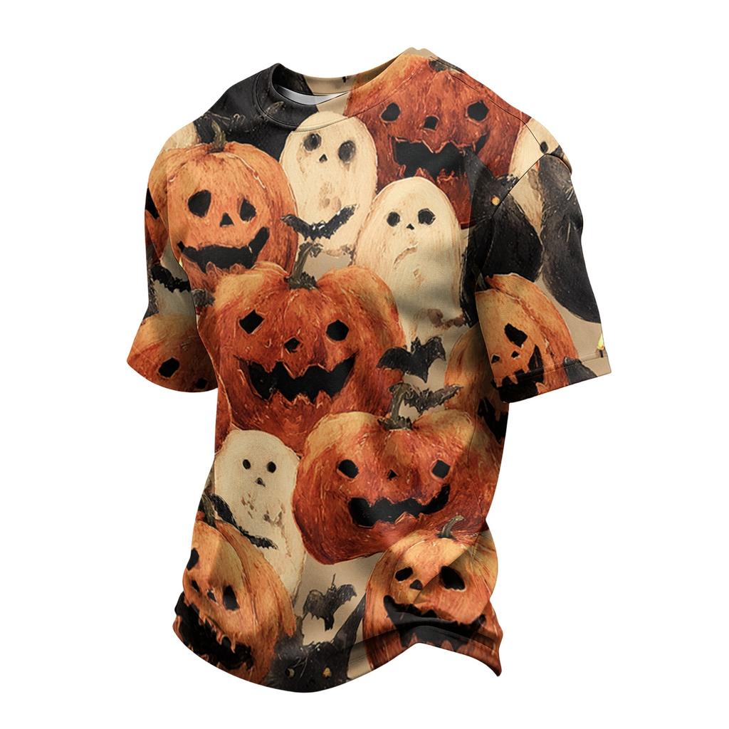 Men's Casual Lightweight Breathable Short Sleeve T-Shirt with Halloween Print Crew Neck Comfortable Fit for Daily Wear