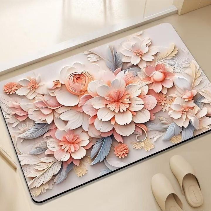 Küchenteppiche Blumendruck Wasserdicht Rutschfest Dick Gepolsterte Küchenmatte Hochbelastbare Komfort-Stehmatte für die Küche