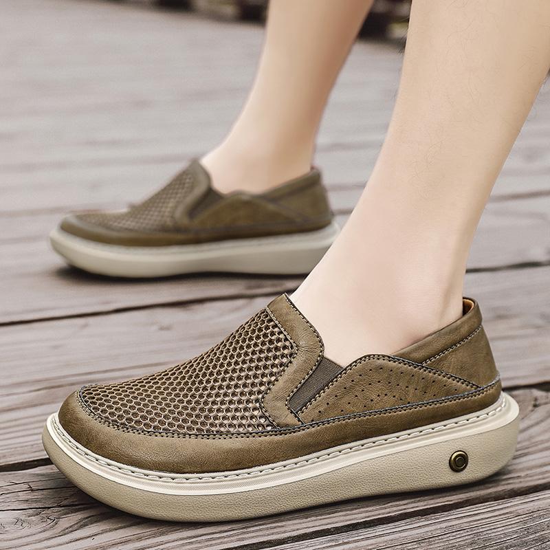 Men's Sporty Breathable Mesh Shoes Lightweight Comfortable Casual Slip-On Summer Shoes Round Toe Non-Slip Rubber Outsole