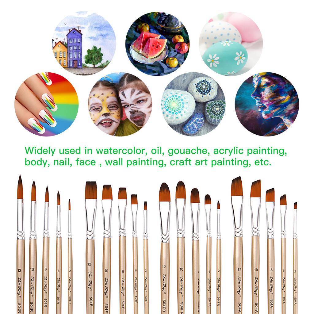 5pcs Filbert Tip Paint Brushes Set Nylon Hair Wooden Handle Artists Paintbrushes for Children Adults Beginners for Acrylic Oil Watercolor Gouache Nail