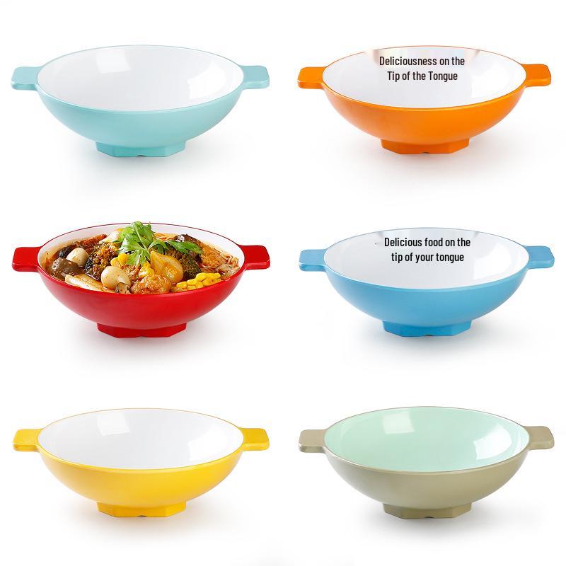 Melamine Double-Ear Bowl for Spicy Hot Pot & Ramen - Large Imitation Porcelain Tableware