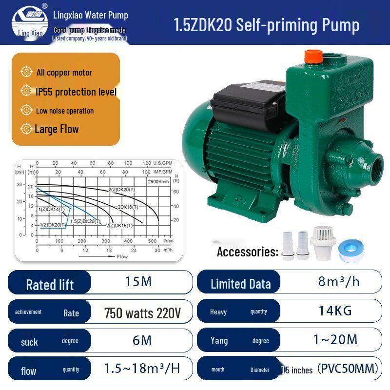 Lingxiao ZDK High Flow Self-Priming Circulation Booster Pump, for Agricultural Irrigation: Clean Water Pump (1, 1.5, 2 Inch)