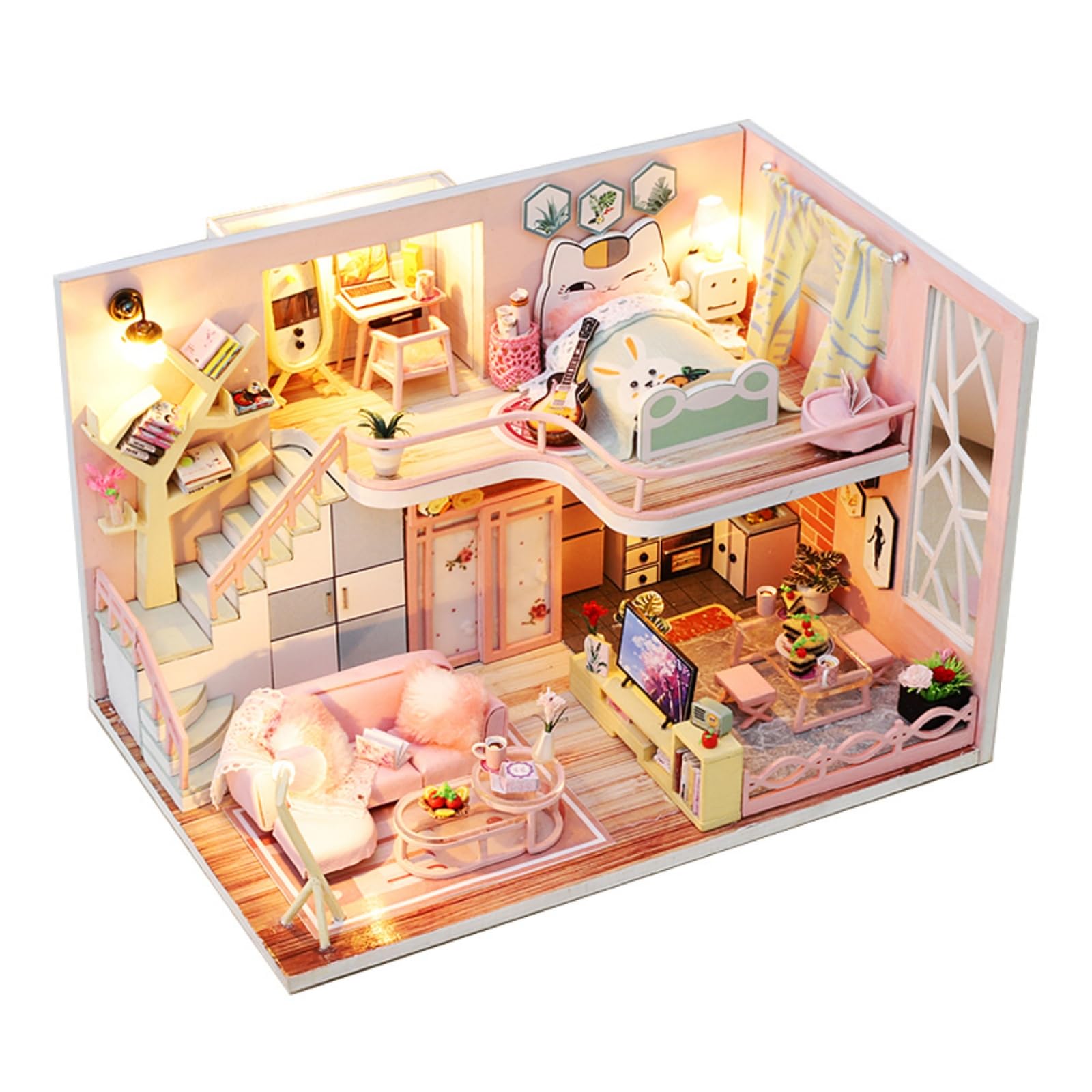 

CUTEROOM DIY Wooden Dollhouse Kit with Floral Motif, Handmade Miniature House with LED Lights and Music Box, Perfect Gift (M026)