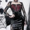 GMXIA Patchwork Dark Style Dress Sexy Slim-fit Wrap Hip Slit Lace Sleeves Feature Skirt