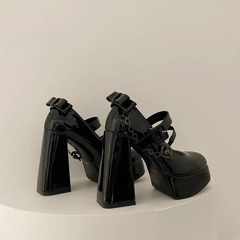 New Chunky French Waterproof Platform Mary Jane Single Shoe Women 12Cm Fashion Spice Heels