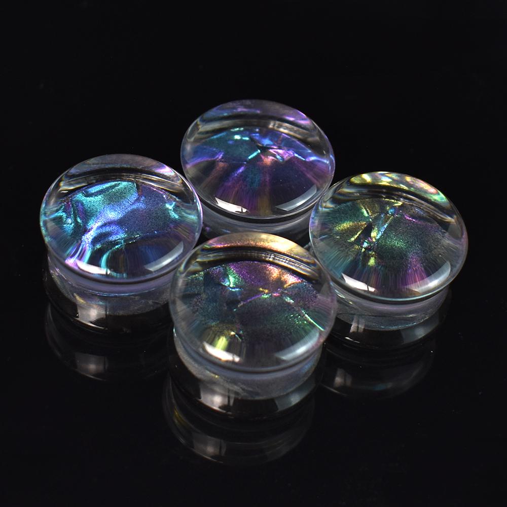 2 Stück 6–50 mm mehrfarbige Ohrmessgeräte, Tunnel, doppelt ausgestellter Stecker, Ohrkeil, Expander, Körperpiercing-Schmuck für Damen und Herren