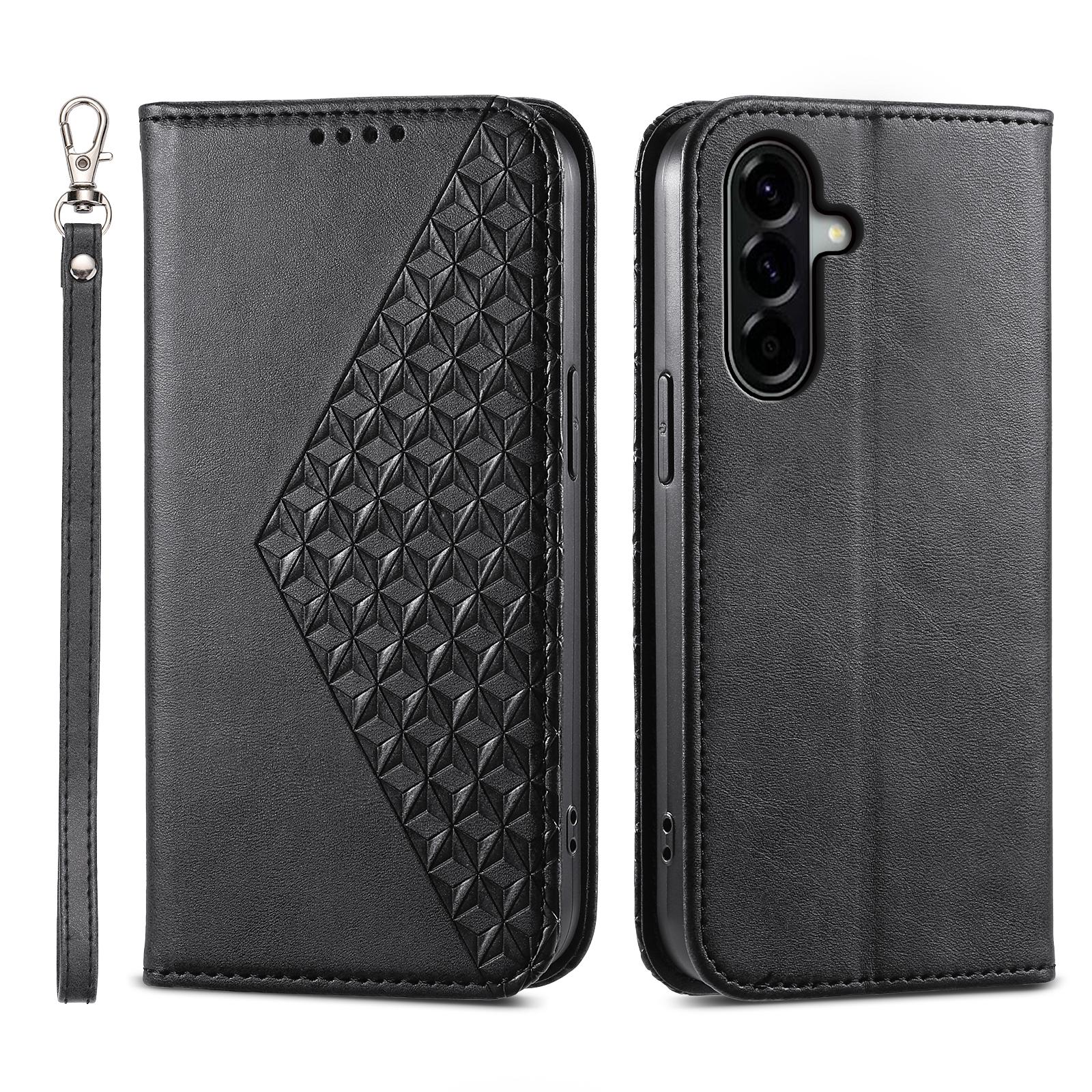 

For Samsung Galaxy A57 5G Case Calf Texture PU Leather Wallet Phone Cover with Wrist Strap