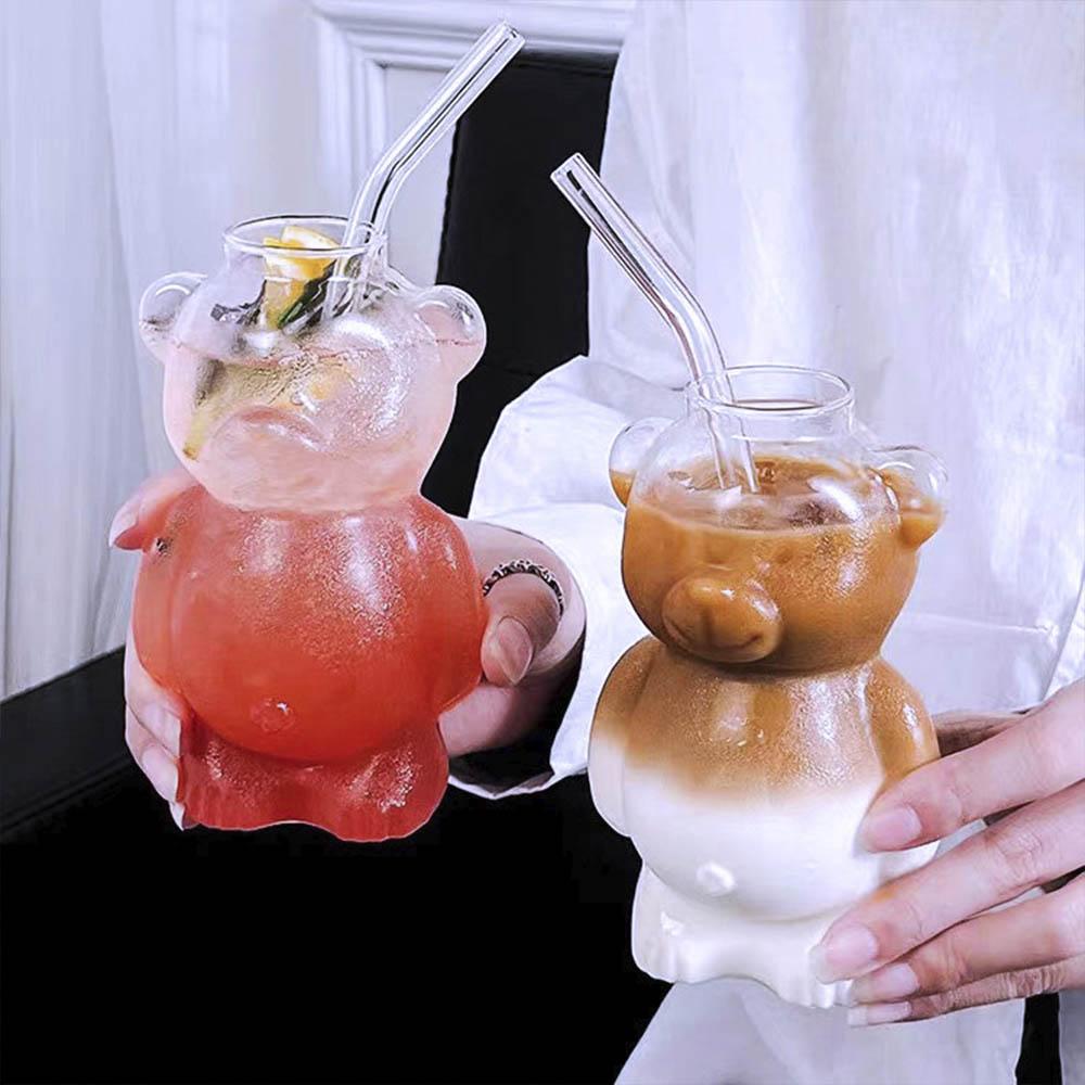 Glass Bear Cup Coffee Water Glass Juice Cup Milk Tea Cup Cute Cartoon Glass Beverage Cup