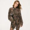 New Chiffon Lace-up Dress Temperament Elegant European and American Style Long-sleeved V-neck Leopard Print Shirt Women