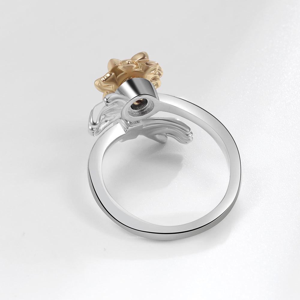 Adjustable Rhinestone Sunflower Spinner Ring Minimalist Forest Double Hand Hug Design Band For Women