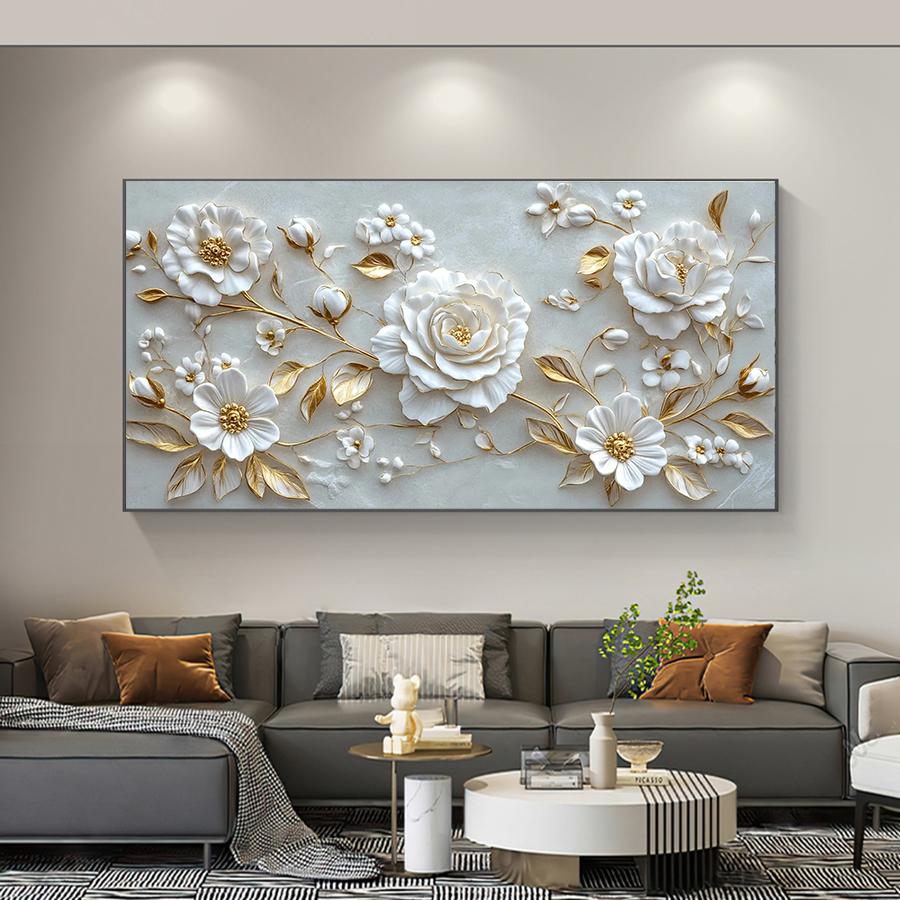 2D Čistě bílé květiny Nástěnné umění Plakáty a tisky Květinová plátnová malba pro dekoraci stěn obývacího pokoje Bez rámu