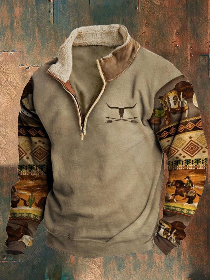 Men's 3D Print Half-Zip Long Sleeve Hoodie Jacket