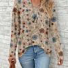 Womens V-Neck Loose Long Sleeve T-Shirt With Vintage Floral Checkered Print Casual Comfort Fit