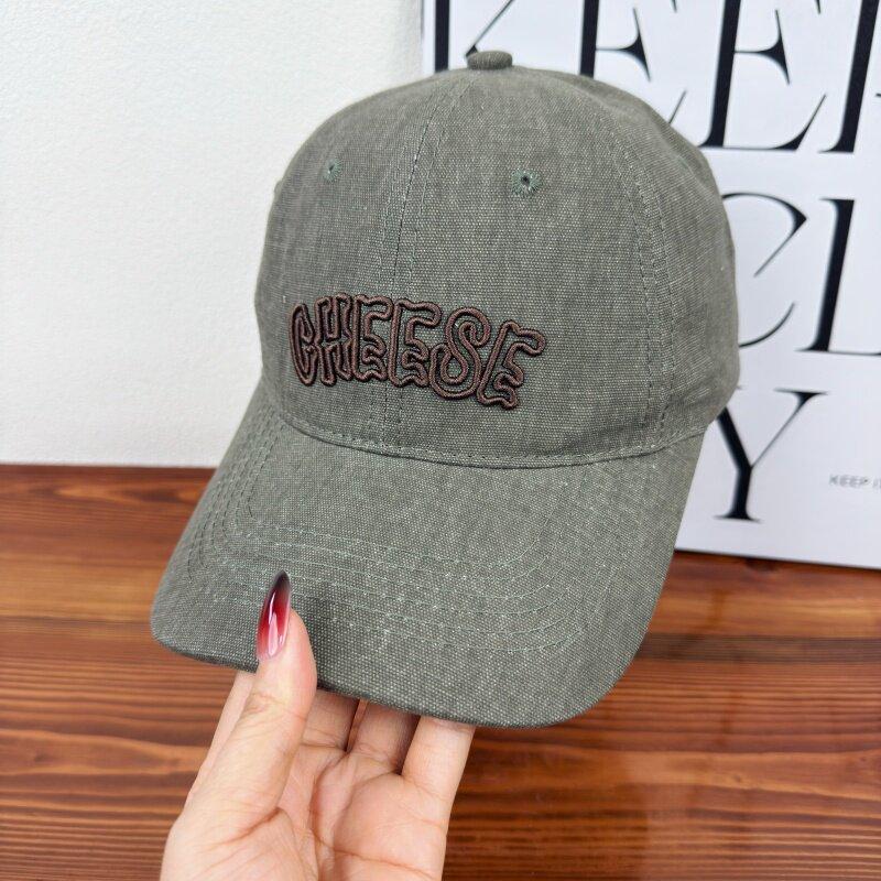 Spring and summer retro versatile letter embroidered baseball cap women's new curved brim cap showing face small sun hat