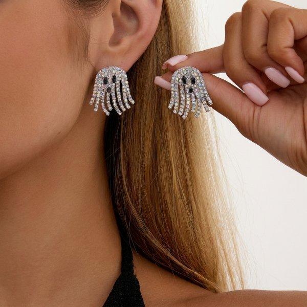 Cute Cartoon White Ghost Stud Earrings for Women Funny Monster Little Devil Earrings Halloween Gothic Party Spooky Jewelry Gift