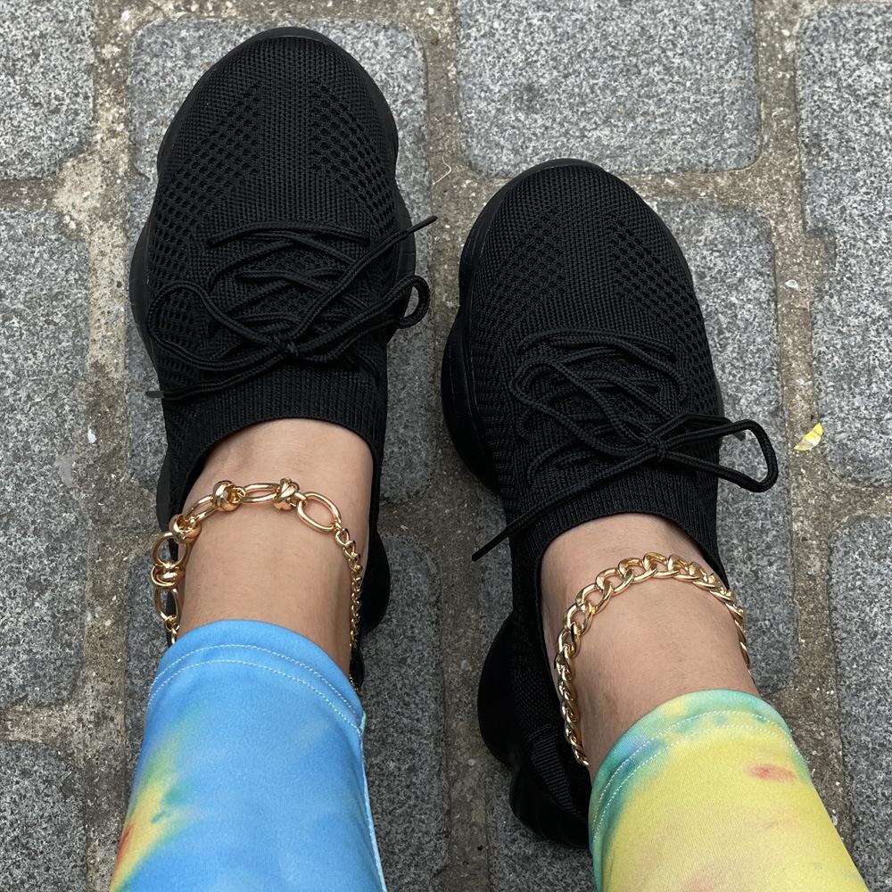 Mesh-Schuhüberzüge, flache Unterseite, lässige Sportschuhe, einzelne Schuhriemen, Fly Woven, atmungsaktive Low-Top-Sockenschuhe