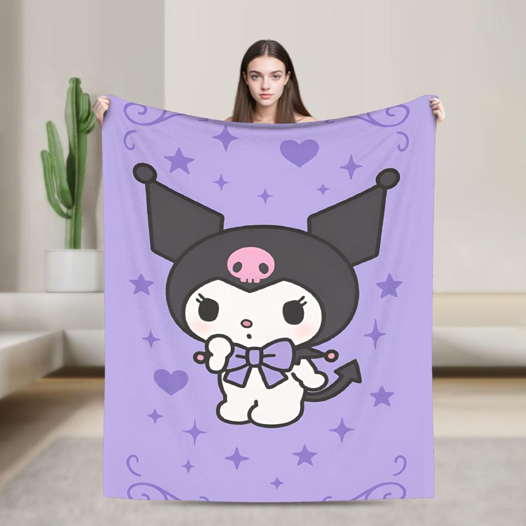 Kuromi Cute Cartoon Blankets Flannel Decoration Plaid Breathable Super Warm Throw Blanket for Bed Car Rug Piece