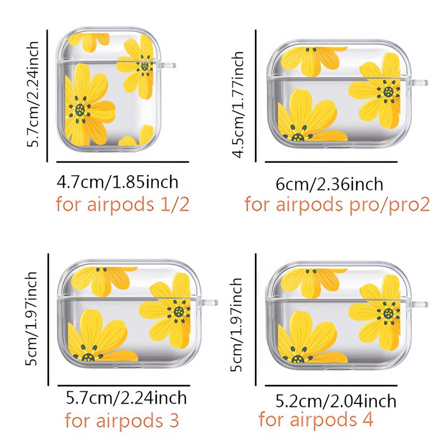 Clear Earphone Cases Cover Case For Airpods Pro3 3 4 Pro 2 Pro2 1 Blue Yellow Flowers