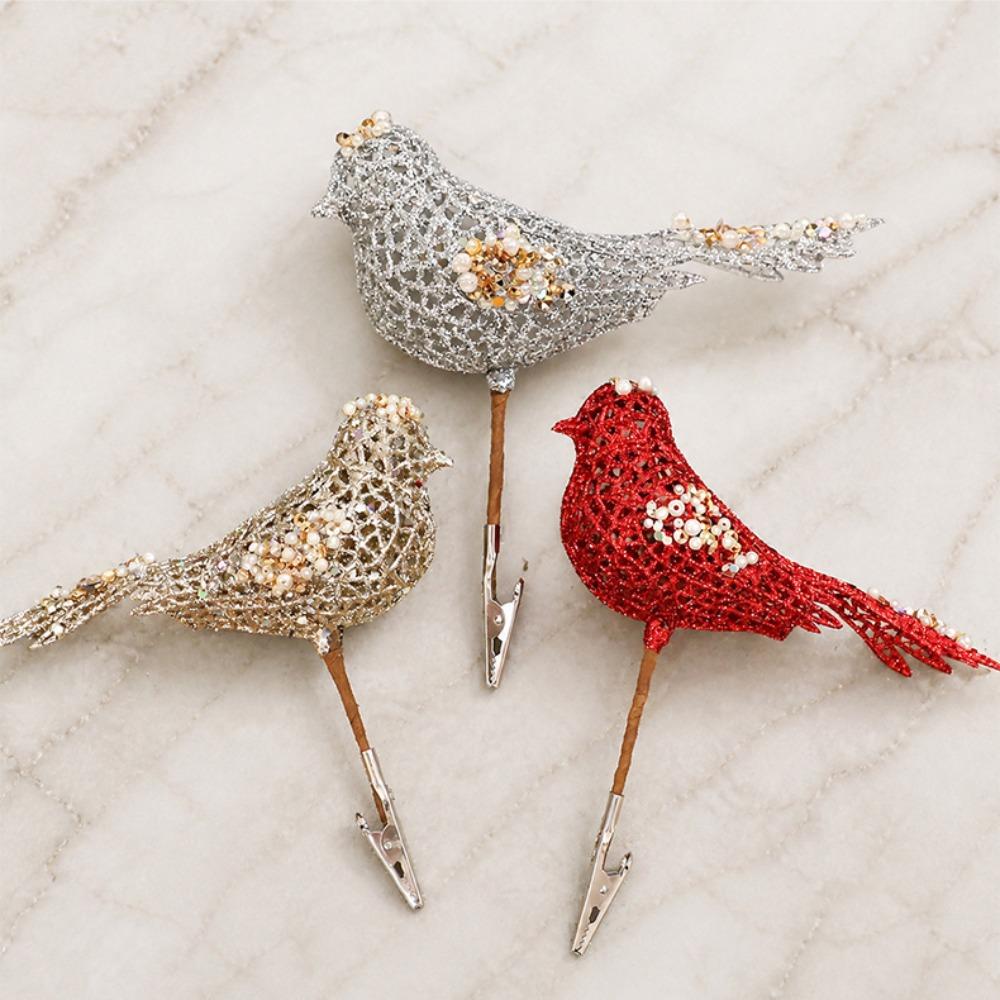 With Sequins and Pearl Christmas Tree Hanging Bird Hollow Sparkling Bird Hanging New Year