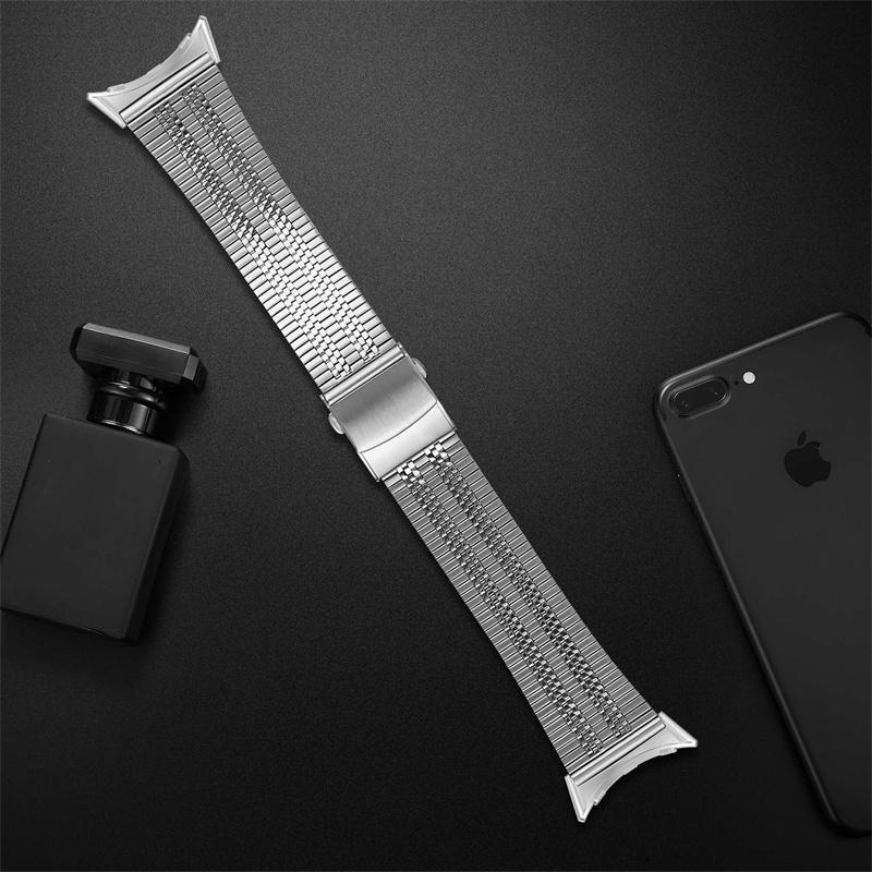 For Google Pixel Watch 3 41mm/Watch 2/Pixel Watch Stainless Steel 5 Beads Smart Watch Band Replacement Wrist Strap