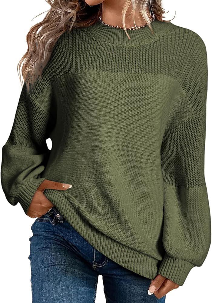 2026 A/W Solid Color Lantern Sleeve Pullover Sweater for Women