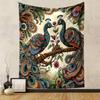 Colorful Peacock Pair with Floral Motifs Patterned Tapestry Decorative Wall Hanging, Home Bedroom Living Room Decor