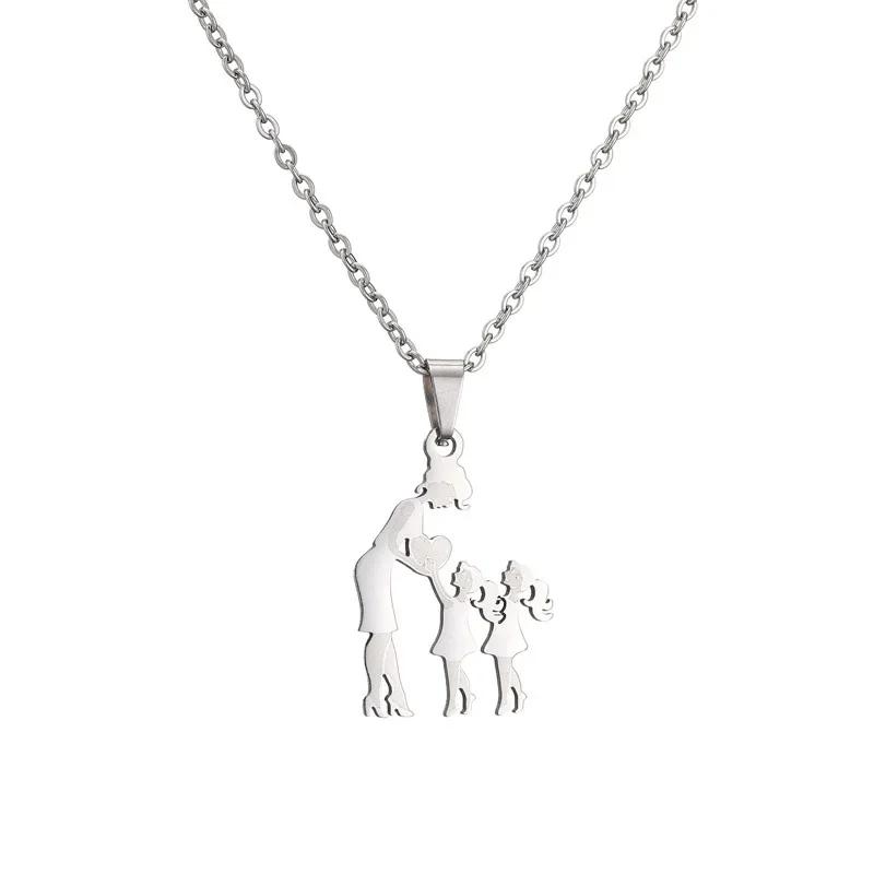 Mom Daughter Family Necklace Stainless Steel Chain Children Kid Silver Color Pendant Necklaces Jewelry Women Mother's Day Gift