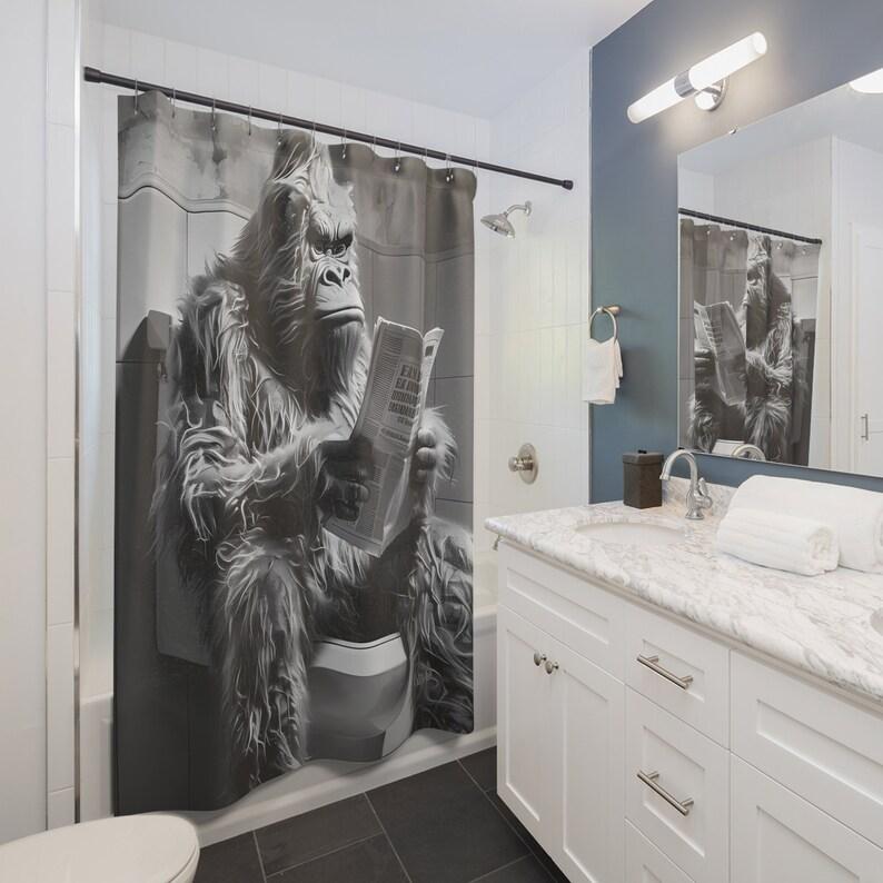 Funny Bigfoot Shower Curtain, Funny Shower Curtain of Bigfoot, Funny Bathtub Curtain W90xH180cm