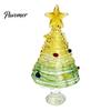 Handmade Colored Glass Decor Glazed Christmas Tree Figurine, Colorful Miniature Xmas Decor, Handcrafted Seasonal Home Festive Ornament Table