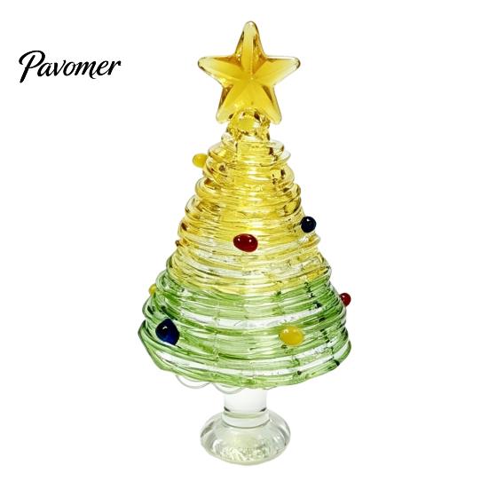 Handmade Colored Glass Decor Glazed Christmas Tree Figurine, Colorful Miniature Xmas Decor, Handcrafted Seasonal Home Festive Ornament Table