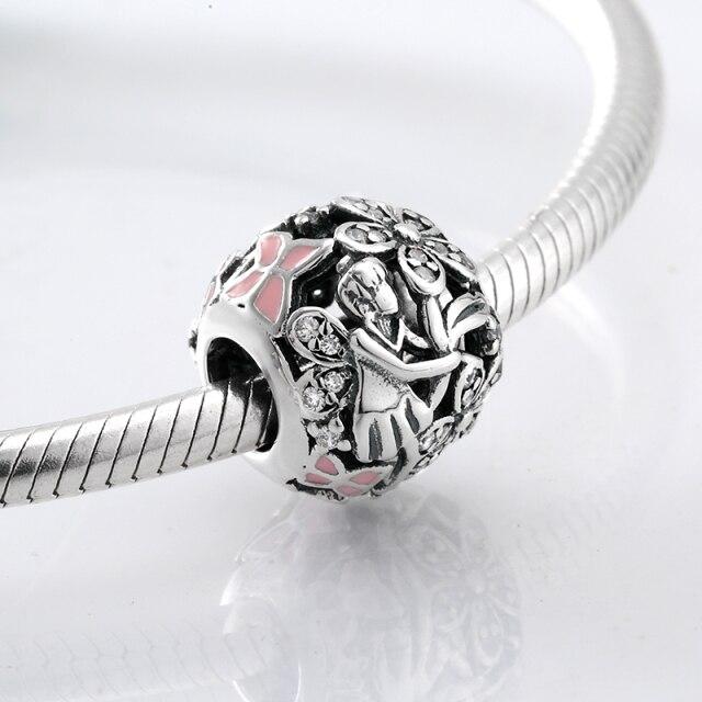 Perles fines en argent sterling 925 de forme ronde La famille est là où l'amour grandit Perles fines à faire soi-même adaptées aux bracelets à breloques originaux Fabrication de bijoux