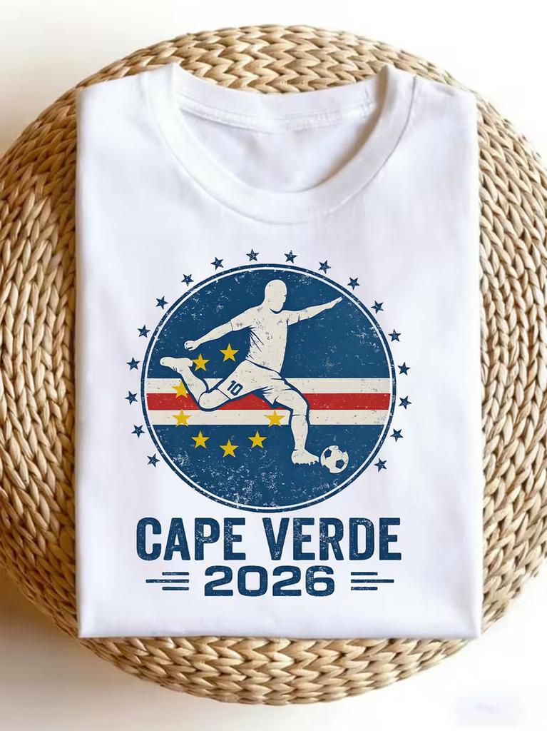 Men's T-Shirt in Retro Sports Style Featuring The Cape Verde 2026 Soccer Player