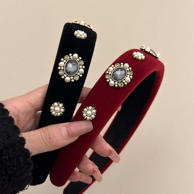 Pearl Diamond Velvet Headband Elegant Design Hair Hoops Advanced Rhinestone Headband  Korean Style
