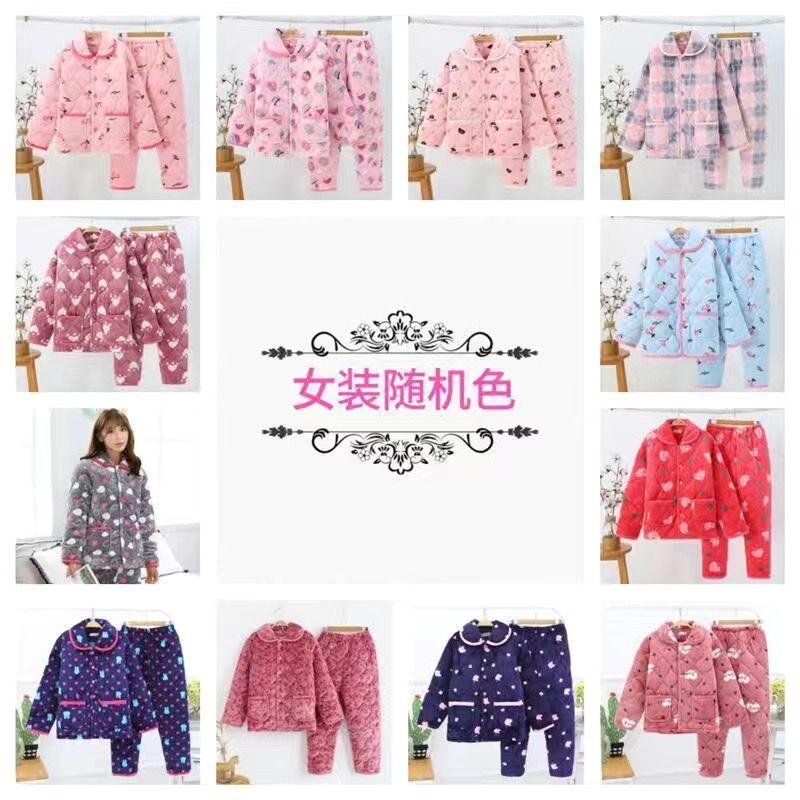 Pajamas women's three-layer thickened and cute winter can wear large-size warm padded loungewear