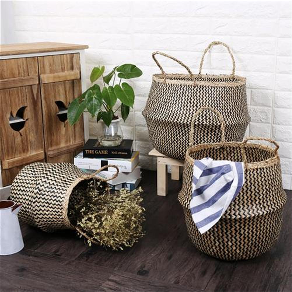 Nordic Foldable Seagrass Storage Basket Patchwork Seagrass Garden Flower Pot Planter Laundry Basket