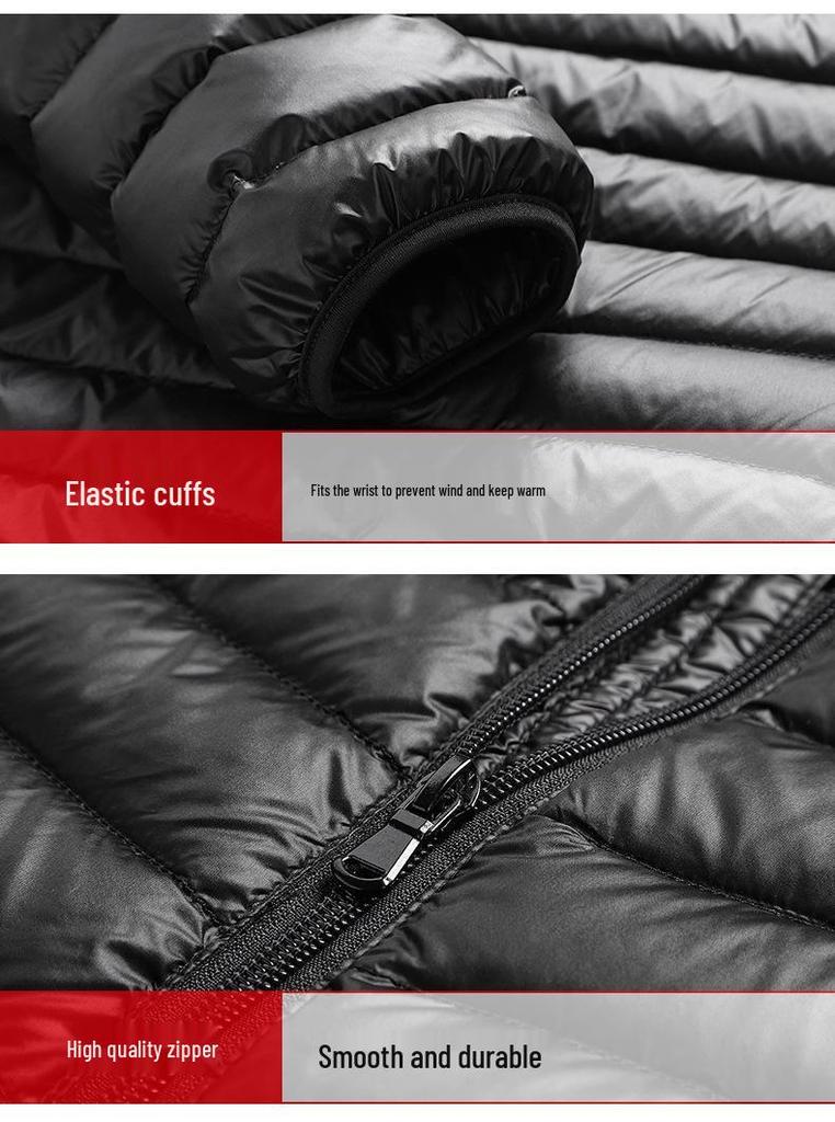 Men's Lightweight Short Down Jacket with Hood - White Duck Down for 2024 Autumn/Winter Season