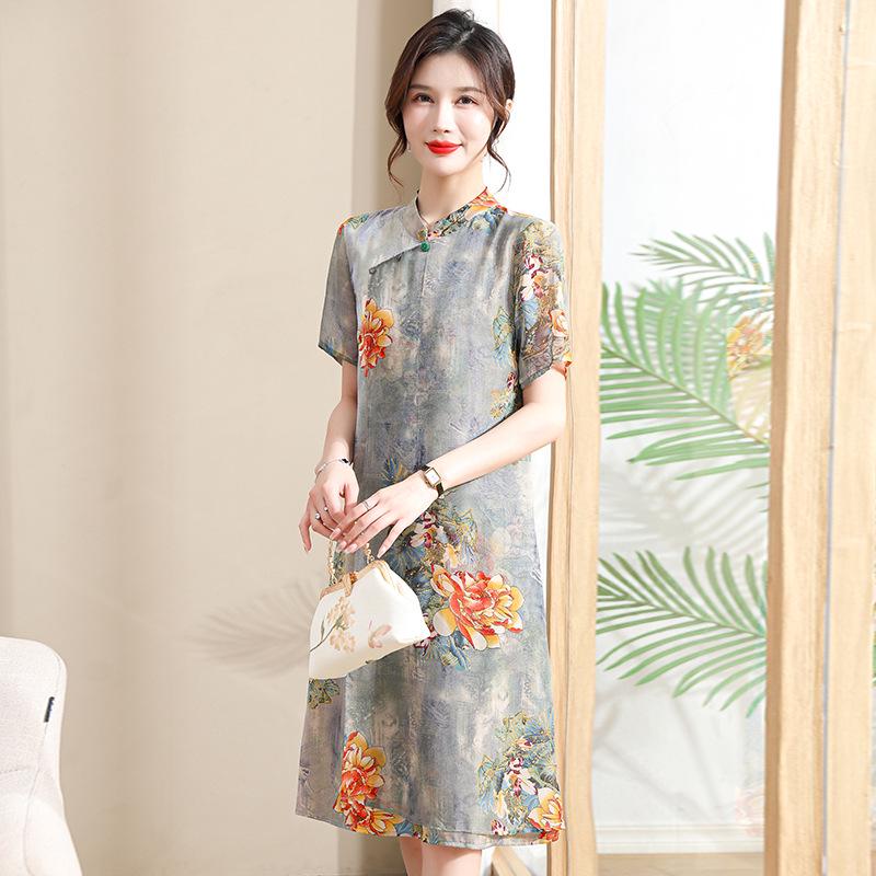 Summer Fashion Cheongsam Dress for Middle-Aged and Elderly Women