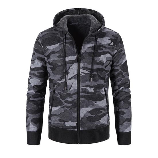 Coat Hooded Camouflage Warm Cardigan Zipper Men Jacket for Winter