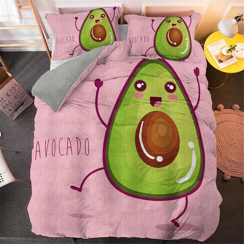 Lustige Avocado Bettwäsche-Sets Cartoon Niedliche Mädchen Jungen Teenager Polyester Bettwäsche-Sets Einzel Doppel Queen King Size Bettbezüge
