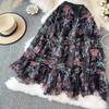 DIMANAF 2025 Summer Women Skirts New Elastic Waist Pleated Mesh Elegant Skirts