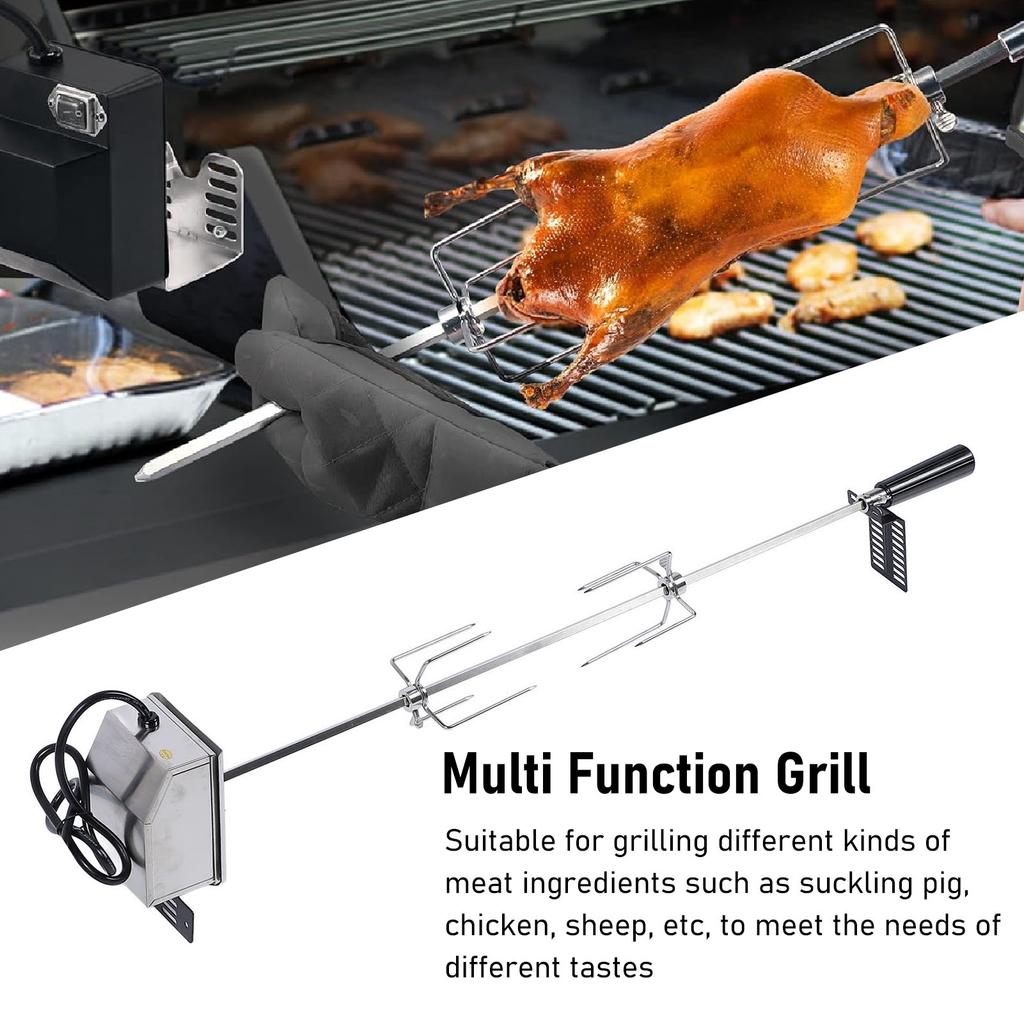 Grill Rotisserie Kit 33lb Load Bearing Easy Assembly Stable Rotating Rotisserie Motor Spit Rod Kit for Outdoor BBQ EU Plug 220V